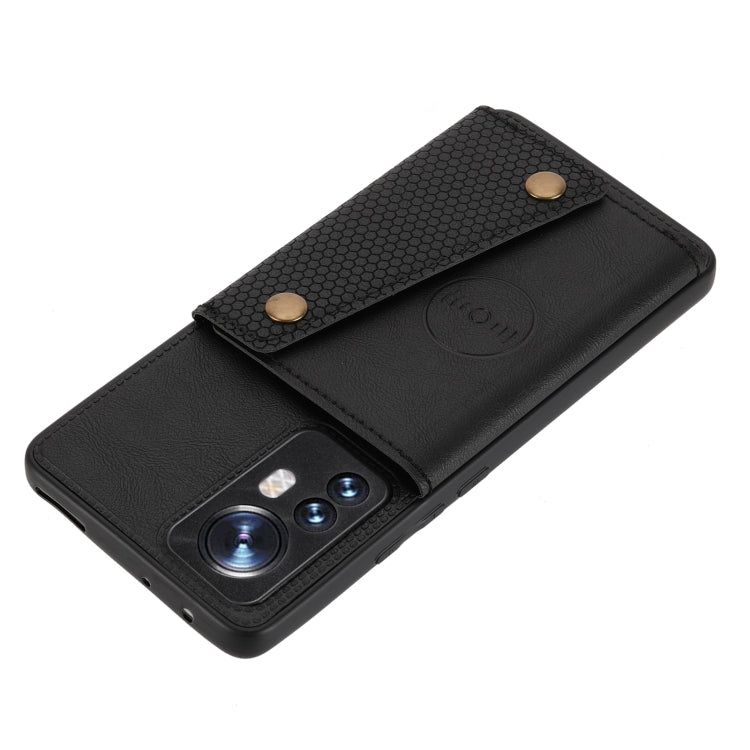For Xiaomi 12 Pro Double Buckle PU + TPU Shockproof Magnetic Phone Case(Black) Eurekaonline