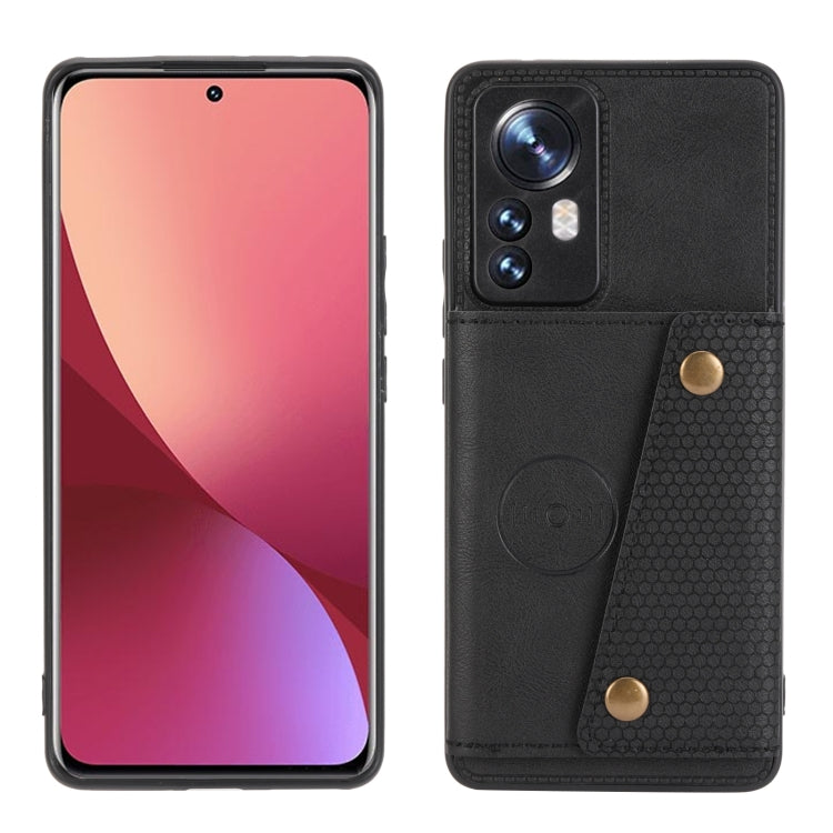 For Xiaomi 12 Pro Double Buckle PU + TPU Shockproof Magnetic Phone Case(Black) Eurekaonline