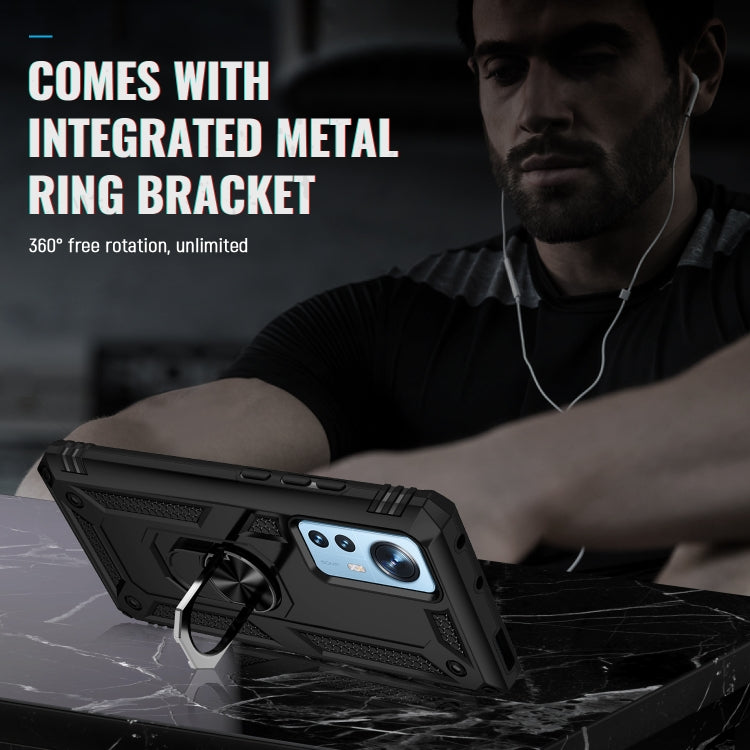 For Xiaomi 12 Shockproof TPU + PC Phone Case with Holder(Black) Eurekaonline