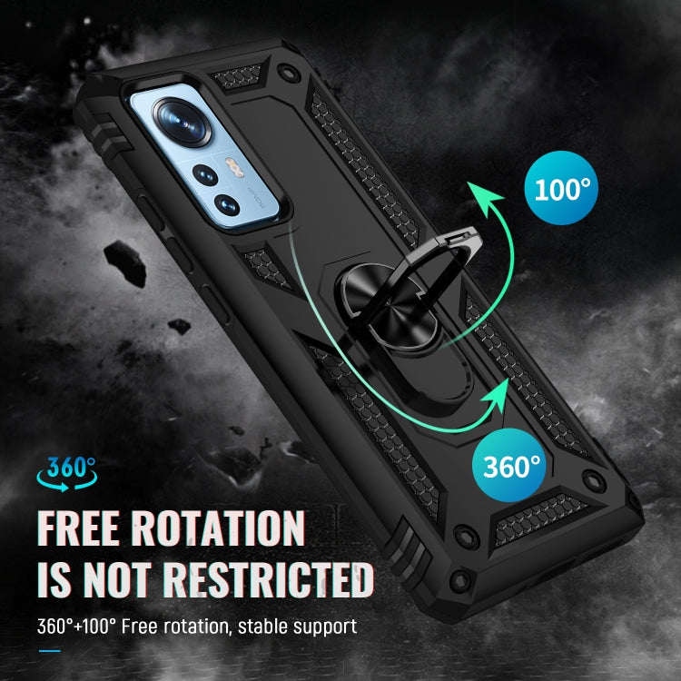 For Xiaomi 12 Shockproof TPU + PC Phone Case with Holder(Black) Eurekaonline