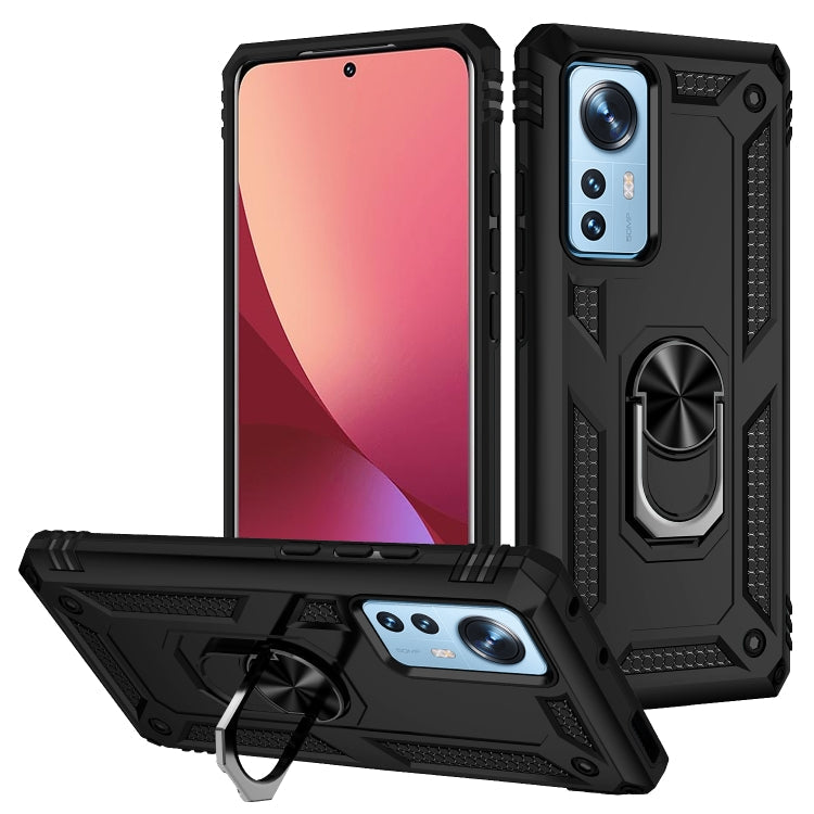 For Xiaomi 12 Shockproof TPU + PC Phone Case with Holder(Black) Eurekaonline