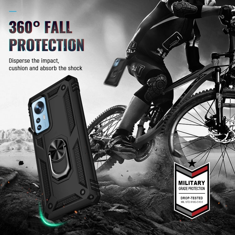For Xiaomi 12 Shockproof TPU + PC Phone Case with Holder(Black) Eurekaonline