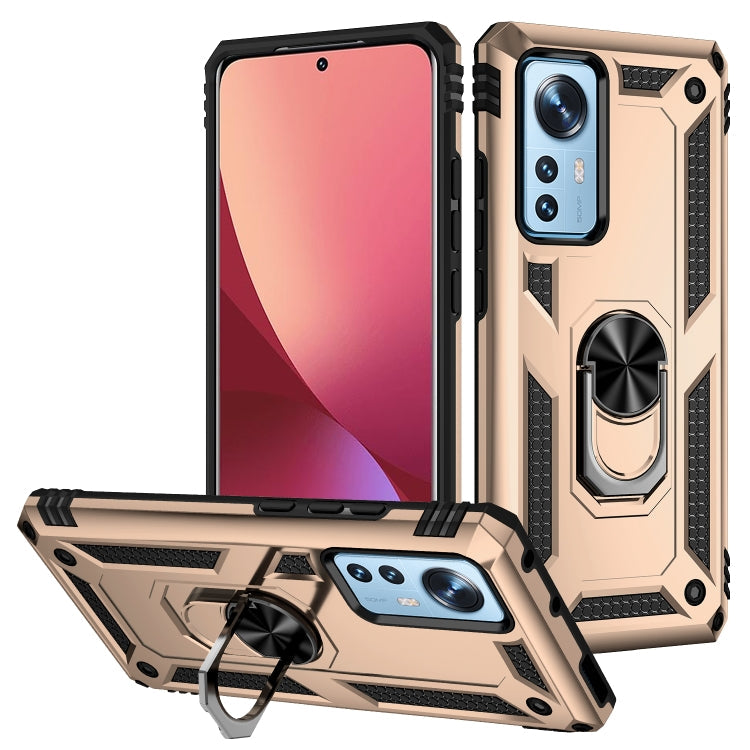 For Xiaomi 12 Shockproof TPU + PC Phone Case with Holder(Gold) Eurekaonline