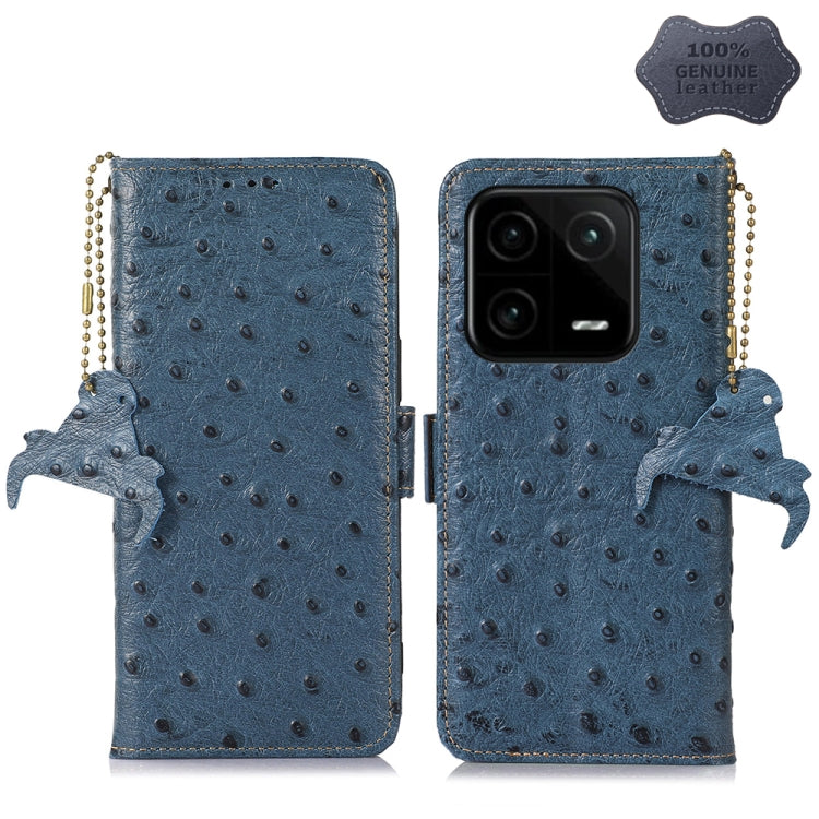For Xiaomi 13 Ostrich Pattern Genuine Leather RFID Phone Case(Blue) Eurekaonline