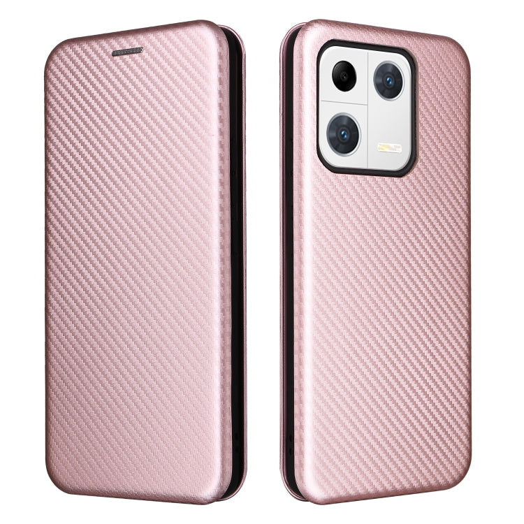 For Xiaomi 13 Pro Global Carbon Fiber Texture Horizontal Flip PU Phone Case(Pink) Eurekaonline
