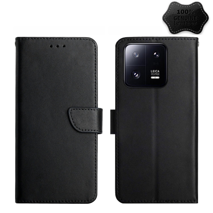 For Xiaomi 13 Pro HT02 Genuine Leather Fingerprint-proof Flip Phone Case(Black) Eurekaonline