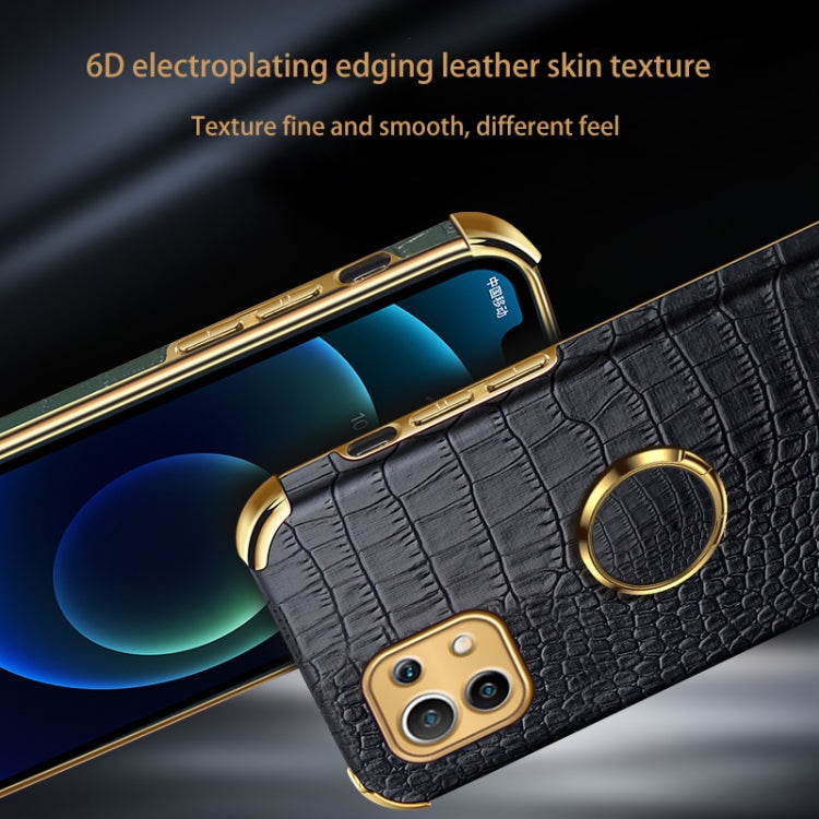 For Xiaomi Mi 11 6D Electroplated TPU Crocodile Pattern Magnetic Leather Case with Ring Holder (White) Eurekaonline
