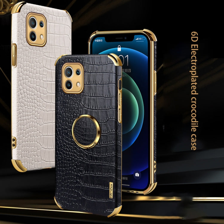 For Xiaomi Mi 11 6D Electroplated TPU Crocodile Pattern Magnetic Leather Case with Ring Holder (Yellow) Eurekaonline