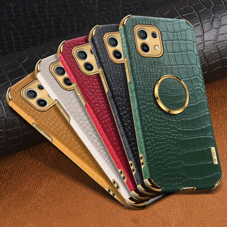 For Xiaomi Mi 11 6D Electroplated TPU Crocodile Pattern Magnetic Leather Case with Ring Holder (Yellow) Eurekaonline
