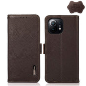 For Xiaomi Mi 11 KHAZNEH Side-Magnetic Litchi Genuine Leather RFID Phone Case(Brown) Eurekaonline