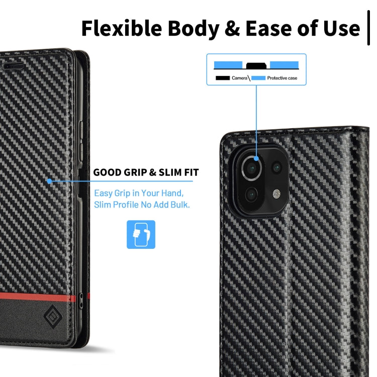 For Xiaomi Mi 11 Lite LC.IMEEKE Carbon Fiber Texture Flip Leather Phone Case(Horizontal Black) Eurekaonline