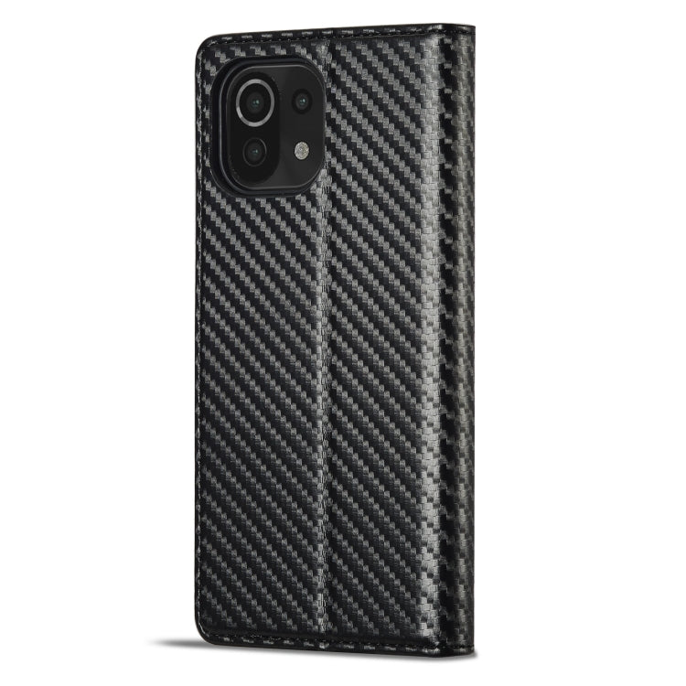 For Xiaomi Mi 11 Lite LC.IMEEKE Carbon Fiber Texture Flip Leather Phone Case(Vertical Black) Eurekaonline
