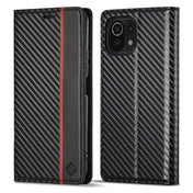 For Xiaomi Mi 11 Lite LC.IMEEKE Carbon Fiber Texture Flip Leather Phone Case(Vertical Black) Eurekaonline