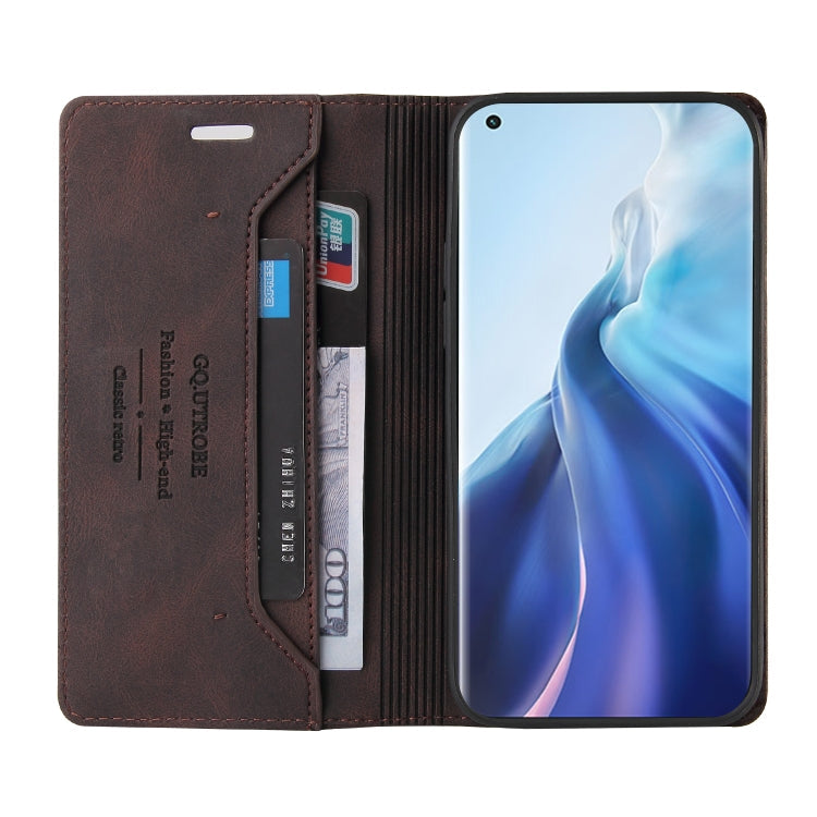 For Xiaomi Mi 11 Skin Feel Anti-theft Brush Horizontal Flip Leather Case with Holder & Card Slots & Wallet(Brown) Eurekaonline