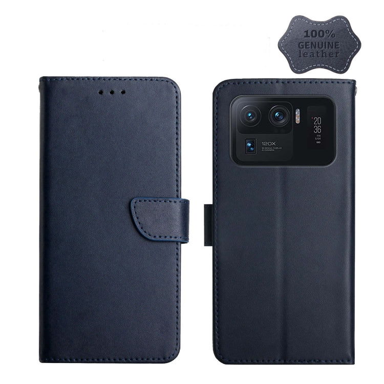 For Xiaomi Mi 11 Ultra Genuine Leather Fingerprint-proof Horizontal Flip Phone Case(Blue) Eurekaonline
