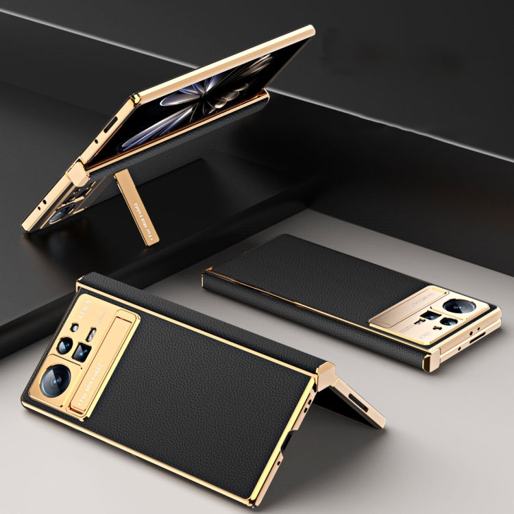 For Xiaomi Mix Fold 2 Electroplated Frame Plain Leather Phone Case(Black) Eurekaonline
