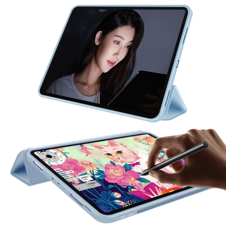  Pad 5 Pro Skin Feel Matte Honeycomb Leather Tablet Case with Tri-fold Bracket(White Ice Blue) Eurekaonline