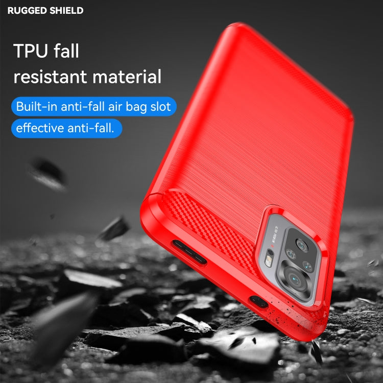 For Xiaomi Poco M5s Brushed Texture Carbon Fiber TPU Phone Case(Red) Eurekaonline
