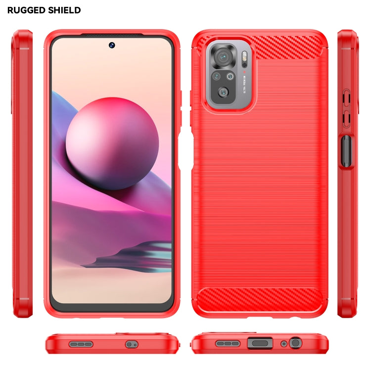 For Xiaomi Poco M5s Brushed Texture Carbon Fiber TPU Phone Case(Red) Eurekaonline