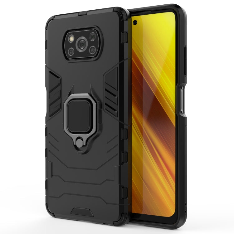 For Xiaomi Poco X3 NFC PC + TPU Shockproof Protective Case with Magnetic Ring Holder(Black) Eurekaonline
