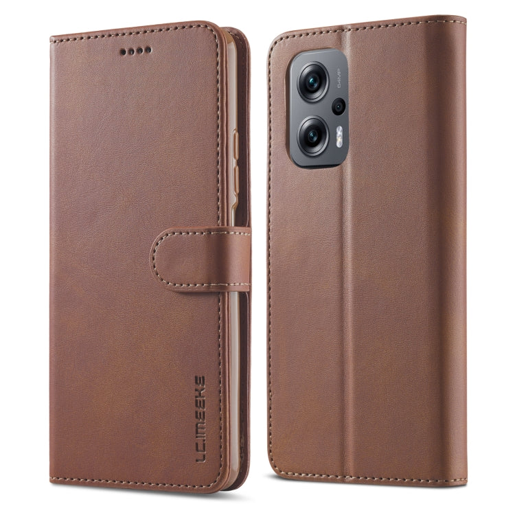 For Xiaomi Poco X4 GT 5G LC.IMEEKE Calf Texture Leather Phone Case(Coffee) Eurekaonline