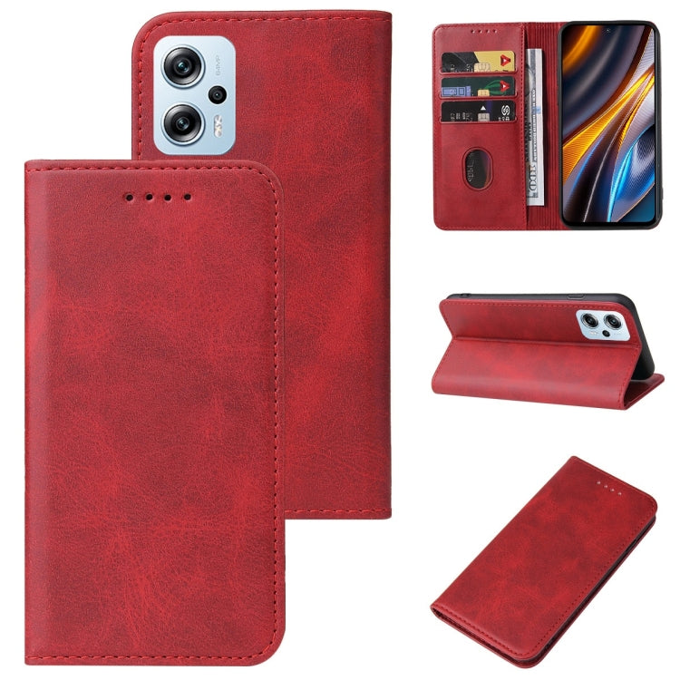 For Xiaomi Poco X4 GT Magnetic Closure Leather Phone Case(Red) Eurekaonline