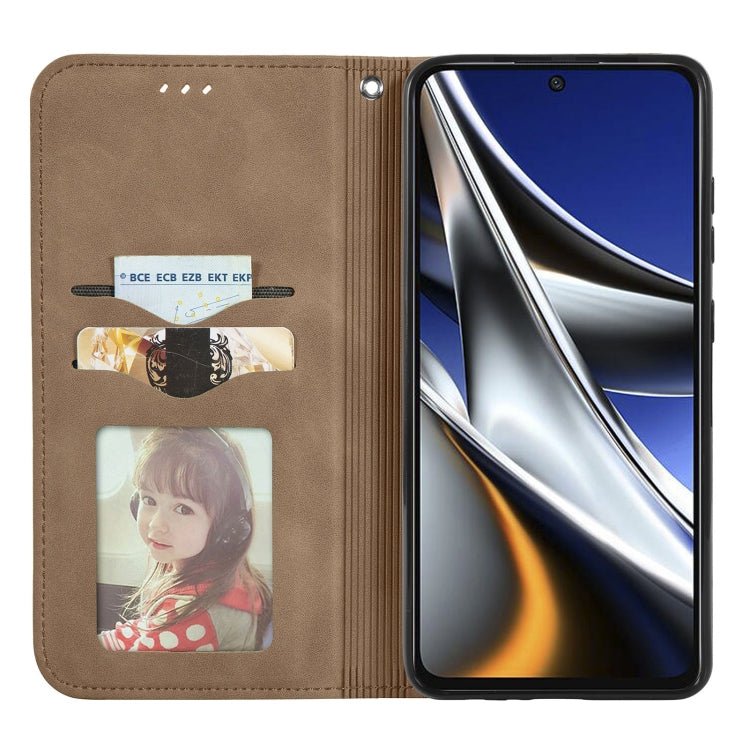 For Xiaomi Poco X4 Pro 5G Retro Skin Feel Magnetic Flip Leather Phone Case(Brown) Eurekaonline