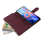 For Xiaomi Redmi Note 11 China Multifunctional Frosted Zipper Wallet Leather Phone Case(Wine Red) Eurekaonline