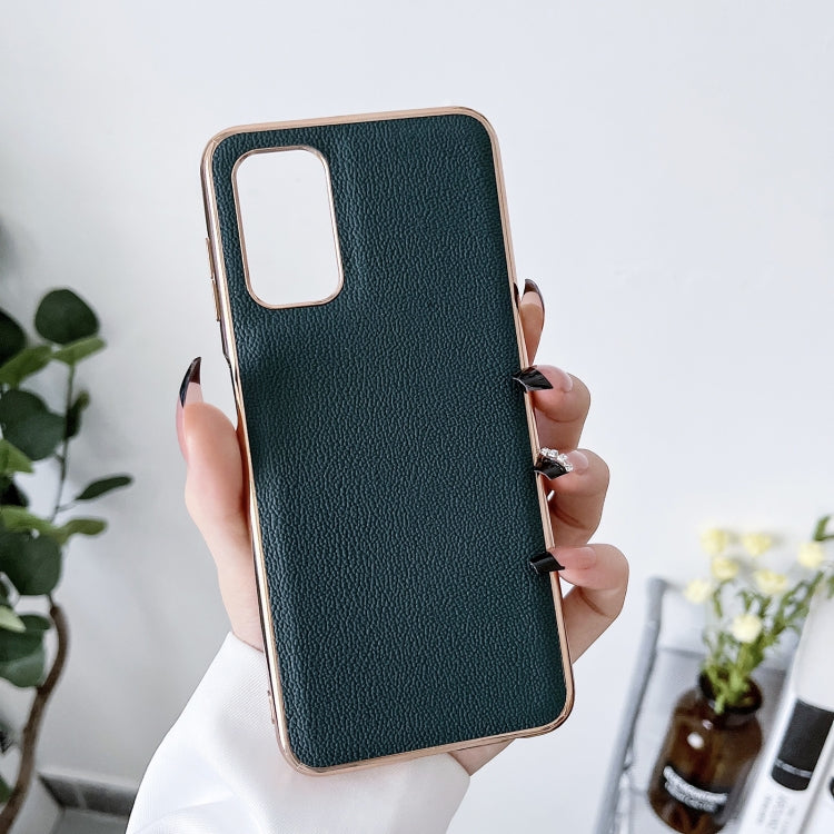 Note 11S 4G Genuine Leather Luolai Series Electroplating Phone Case(Dark Green) Eurekaonline