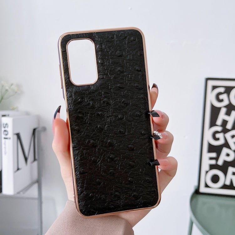 For Xiaomi Redmi Note 11 Global/Note 11S 4G Genuine Leather Ostrich Texture Nano Plating Phone Case(Black) Eurekaonline