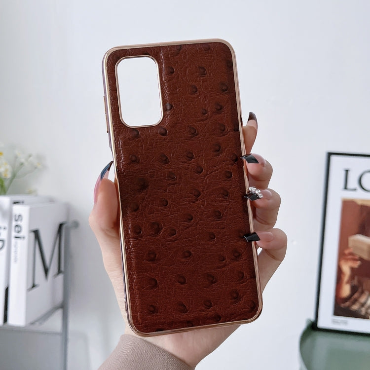 Note 11S 4G Genuine Leather Ostrich Texture Nano Plating Phone Case(Coffee) Eurekaonline