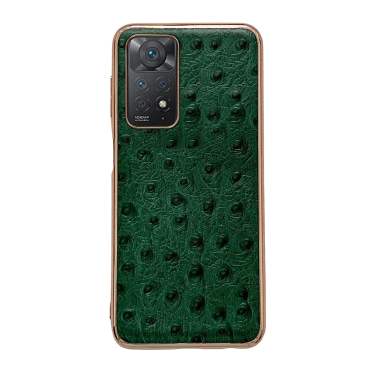 For Xiaomi Redmi Note 11 Global/Note 11S 4G Genuine Leather Ostrich Texture Nano Plating Phone Case(Green) Eurekaonline