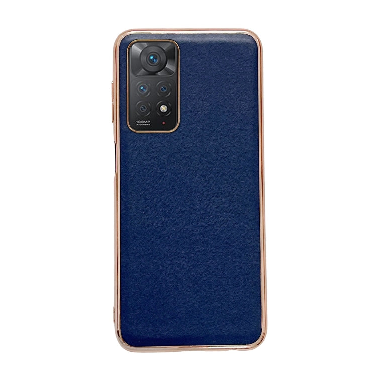 Note 11S 4G Genuine Leather Xiaoya Series Nano Plating Phone Case(Blue) Eurekaonline