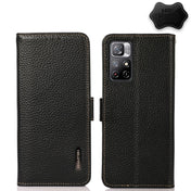 For Xiaomi Redmi Note 11 KHAZNEH Side-Magnetic Litchi Genuine Leather RFID Phone Case(Black) Eurekaonline