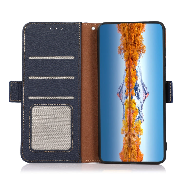 For Xiaomi Redmi Note 11 Pro 5G / 4G Foreign Version KHAZNEH Side-Magnetic Litchi Genuine Leather RFID Phone Case(Blue) Eurekaonline