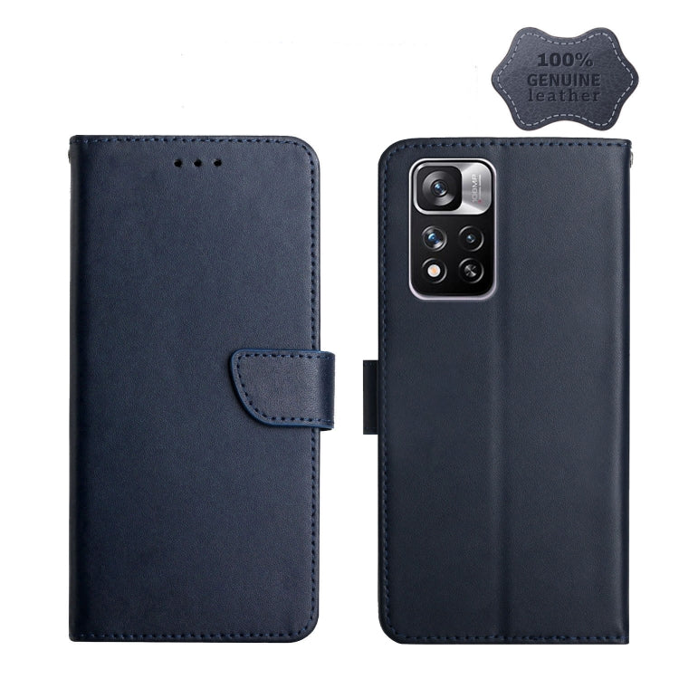 For Xiaomi Redmi Note 11 Pro Genuine Leather Fingerprint-proof Horizontal Flip Phone Case(Blue) Eurekaonline