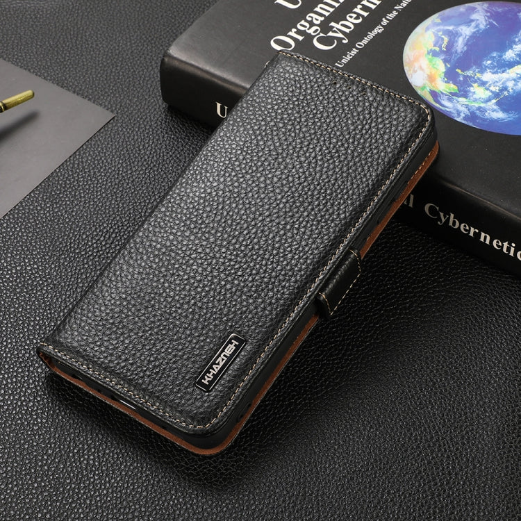 For Xiaomi Redmi Note 11 Pro KHAZNEH Side-Magnetic Litchi Genuine Leather RFID Phone Case(Black) Eurekaonline