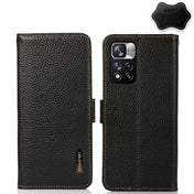 For Xiaomi Redmi Note 11 Pro KHAZNEH Side-Magnetic Litchi Genuine Leather RFID Phone Case(Black) Eurekaonline