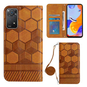 For Xiaomi Redmi Note 11 Pro/Redmi Note 11 Pro 5G/Redmi Note 11 Pro+ India Crossbody Football Texture Magnetic PU Phone Case(Khaki) Eurekaonline