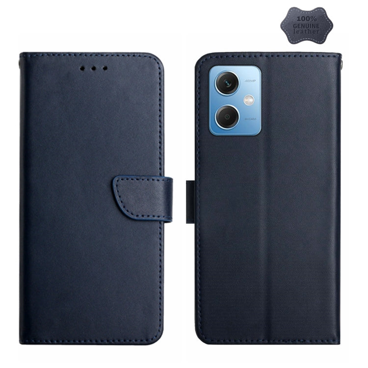 For Xiaomi Redmi Note 12 China Genuine Leather Fingerprint-proof Flip Phone Case(Blue) Eurekaonline