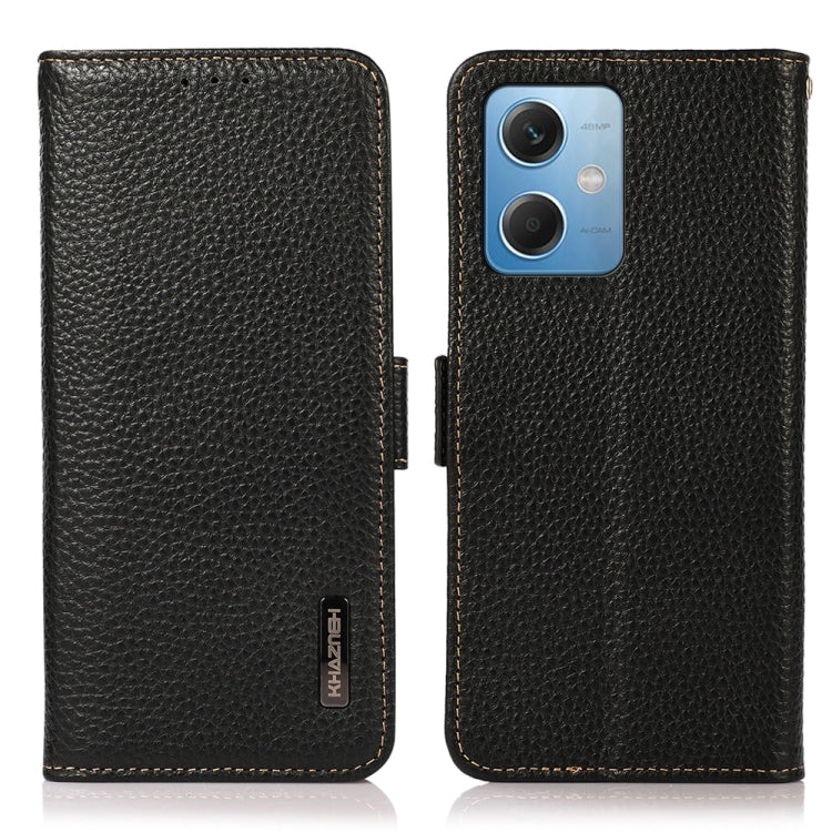 For Xiaomi Redmi Note 12 China KHAZNEH Side-Magnetic Litchi Genuine Leather RFID Phone Case(Black) Eurekaonline