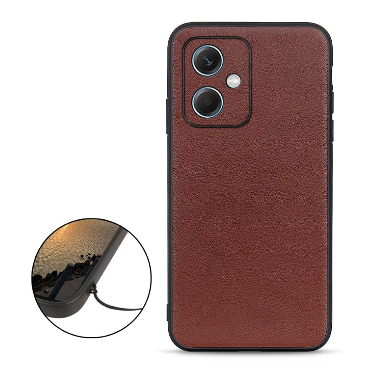 For Xiaomi Redmi Note 12 China Sheep Texture Genuine Leather Shockproof Phone Case(Brown) Eurekaonline