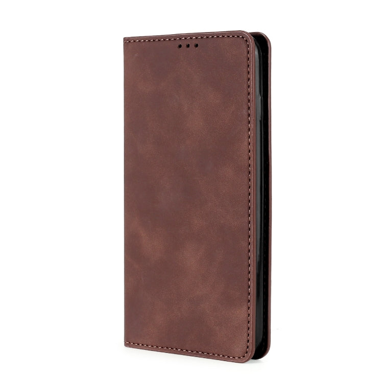 For Xiaomi Redmi Note 12 China Skin Feel Magnetic Horizontal Flip Leather Phone Case(Dark Brown) Eurekaonline