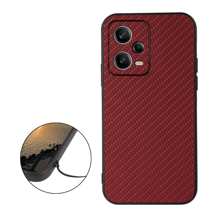For Xiaomi Redmi Note 12 Pro China Carbon Fiber Texture Shockproof Protective Phone Case(Red) Eurekaonline