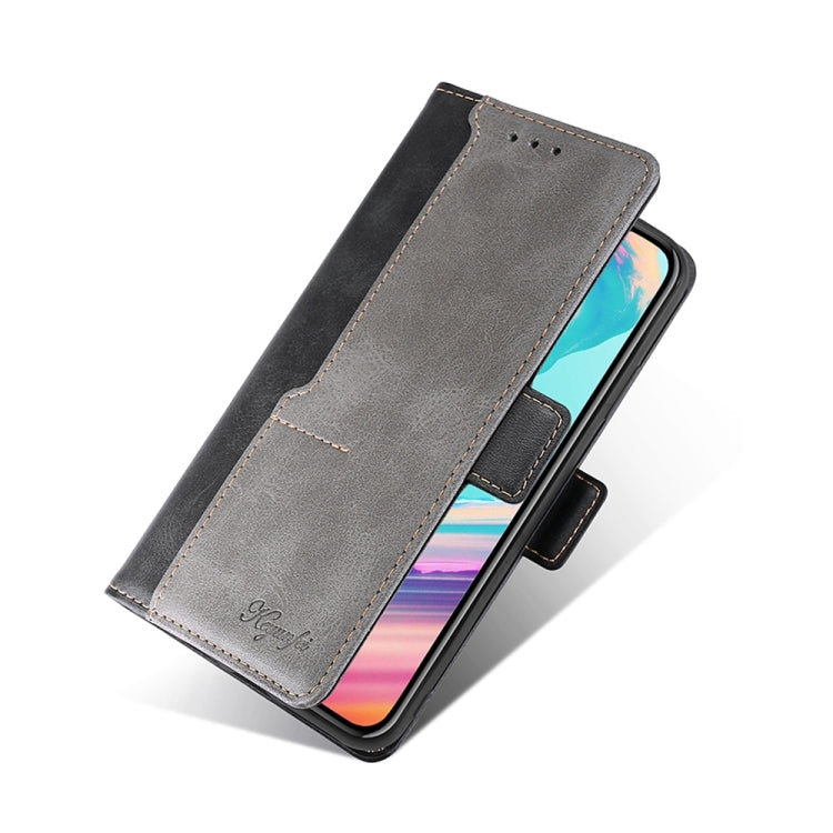 For Xiaomi Redmi Note 12 Pro+ China Contrast Color Side Buckle Leather Phone Case(Black + Grey) Eurekaonline