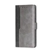 For Xiaomi Redmi Note 12 Pro+ China Contrast Color Side Buckle Leather Phone Case(Black + Grey) Eurekaonline