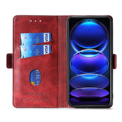 For Xiaomi Redmi Note 12 Pro+ China Contrast Color Side Buckle Leather Phone Case(Red + Black) Eurekaonline