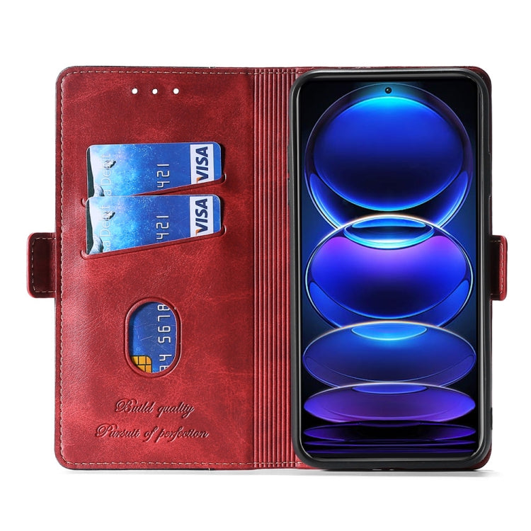 For Xiaomi Redmi Note 12 Pro+ China Contrast Color Side Buckle Leather Phone Case(Red + Black) Eurekaonline