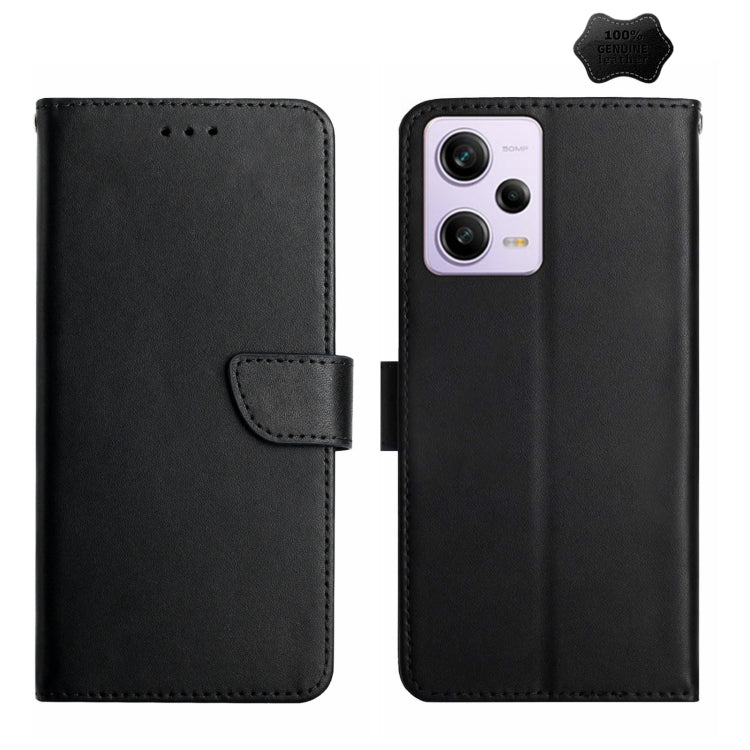 For Xiaomi Redmi Note 12 Pro China Genuine Leather Fingerprint-proof Flip Phone Case(Black) Eurekaonline