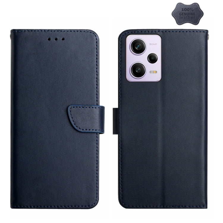 For Xiaomi Redmi Note 12 Pro China Genuine Leather Fingerprint-proof Flip Phone Case(Blue) Eurekaonline